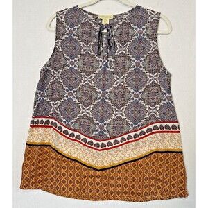 Cynthia Rowley Multicolor Sleeveless Top Sz M Tie Neck Lightweight Business Boho